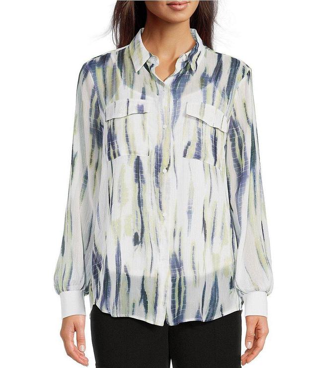 DKNY by Donna Karan Woven Printed Button Down Collar Long Sleeve Blouse Product Image