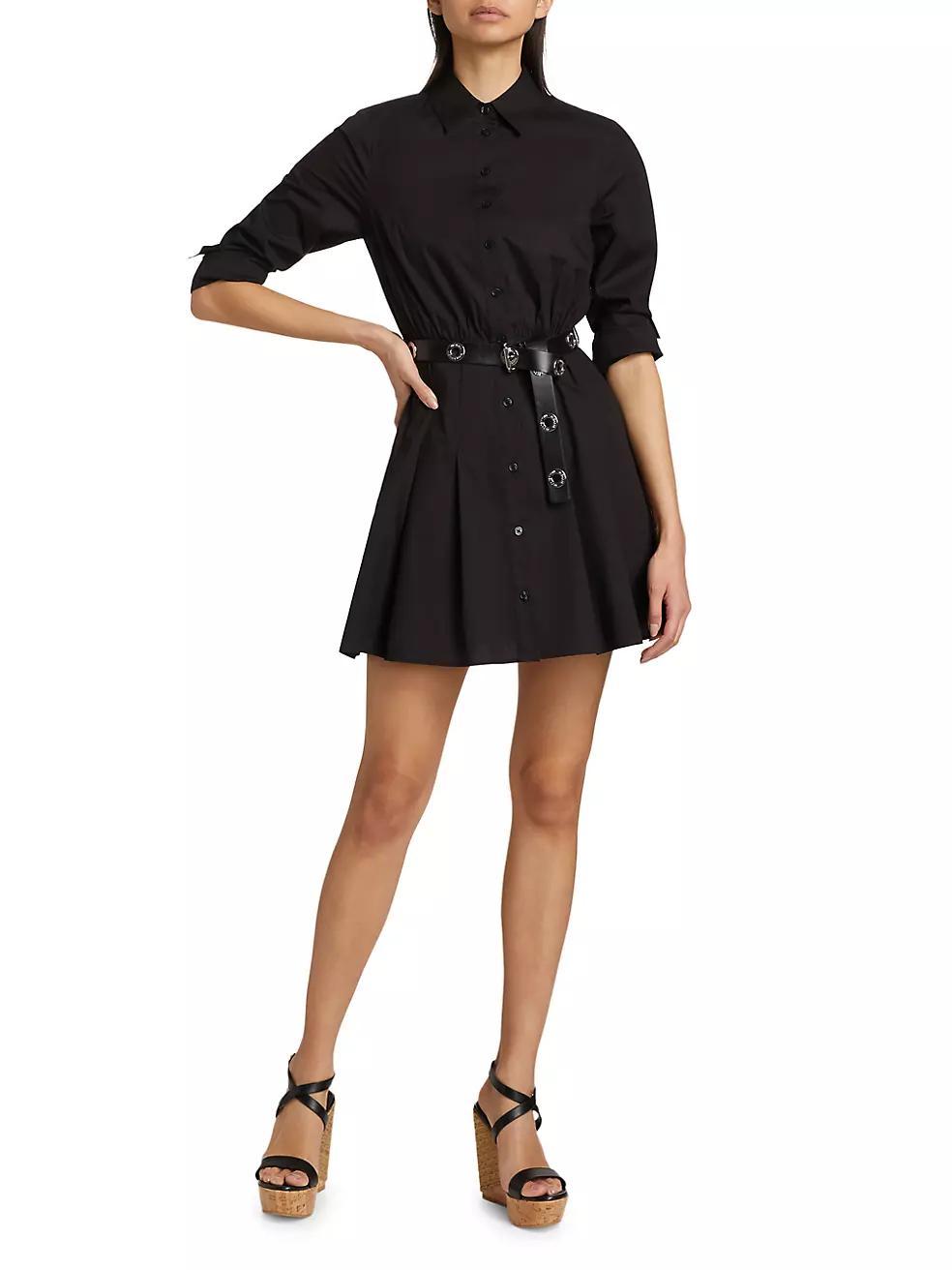 Stretch-Cotton Poplin Belted Mini-Shirtdress Product Image