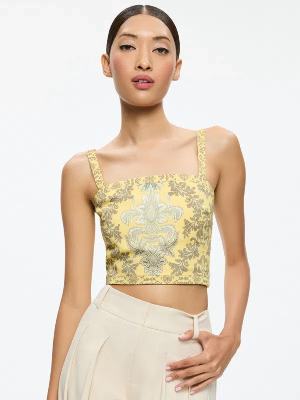 ALICE AND OLIVIA Sasha Lace Up Back Cropped Top In Vanity Lemon Meringue/multi product image