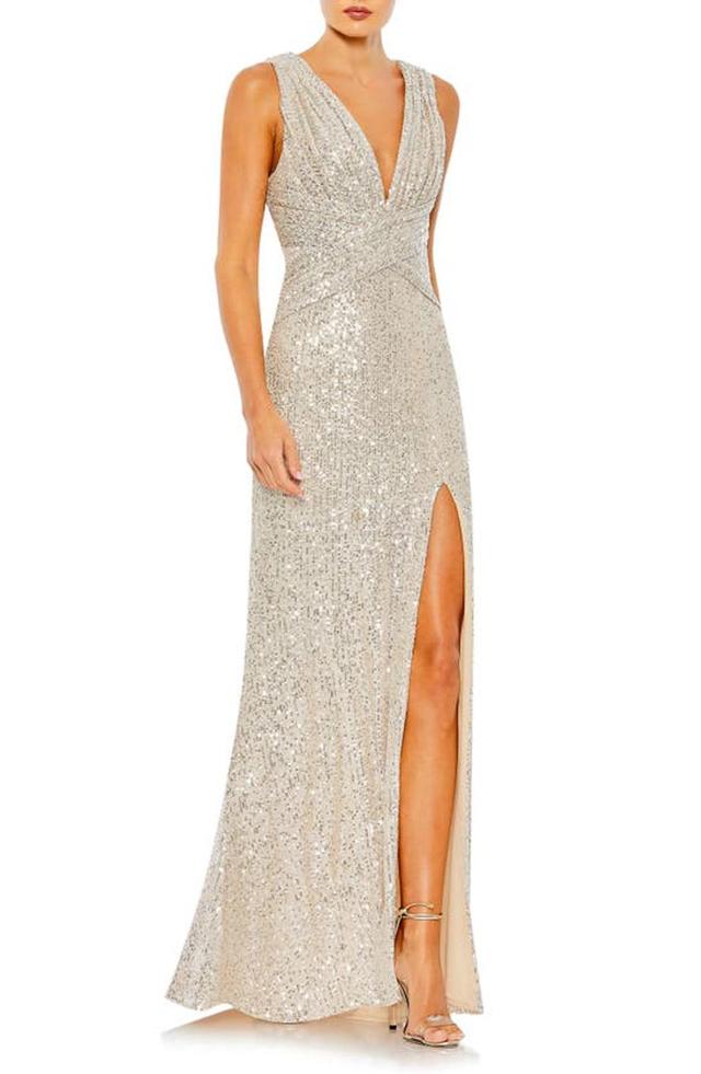 Sheath Sequin Gown In Beige Product Image