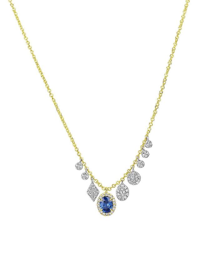 Womens Two-Tone 14K Gold, Blue Sapphire & 0.22 TCW Diamond Charm Necklace Product Image