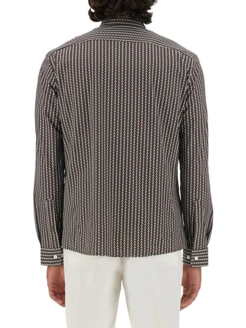 Boss Micro Check Pattern Shirt In Brown Product Image