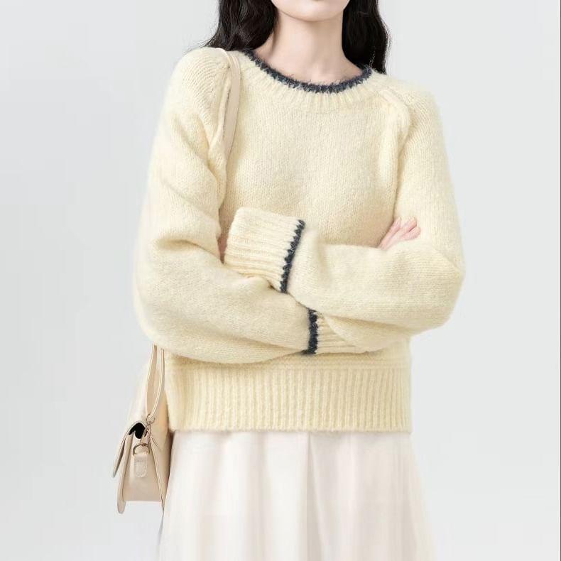 Round Neck Contrast Trim Oversized Sweater Product Image