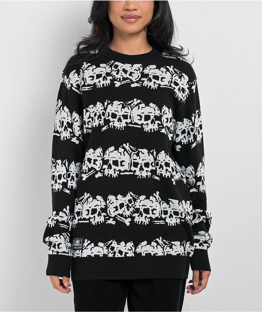 Lurking Class by Sketchy Tank Skull Stripe Black & White Sweater Product Image