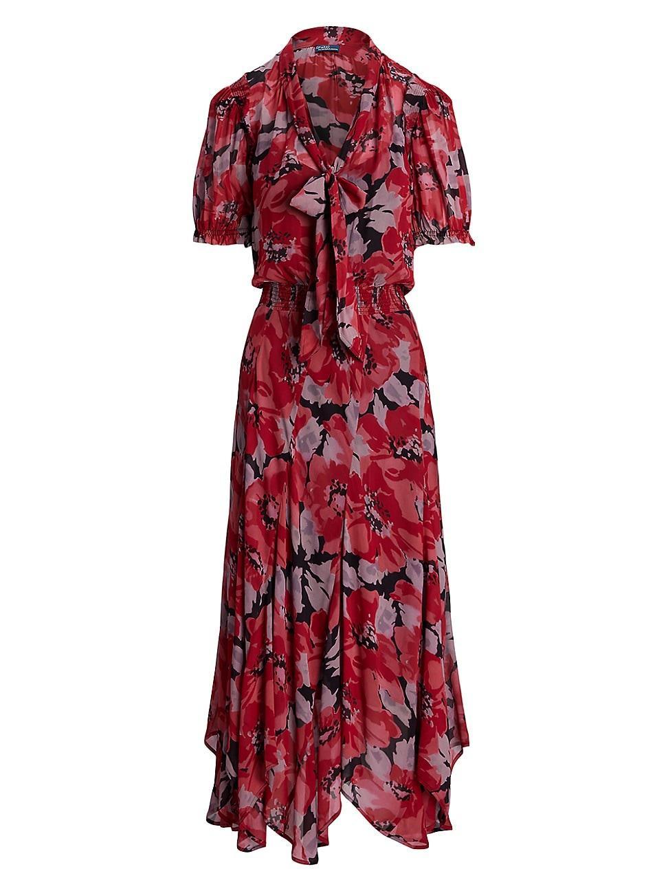 Womens Floral Georgette Tie-Neck Dress Product Image