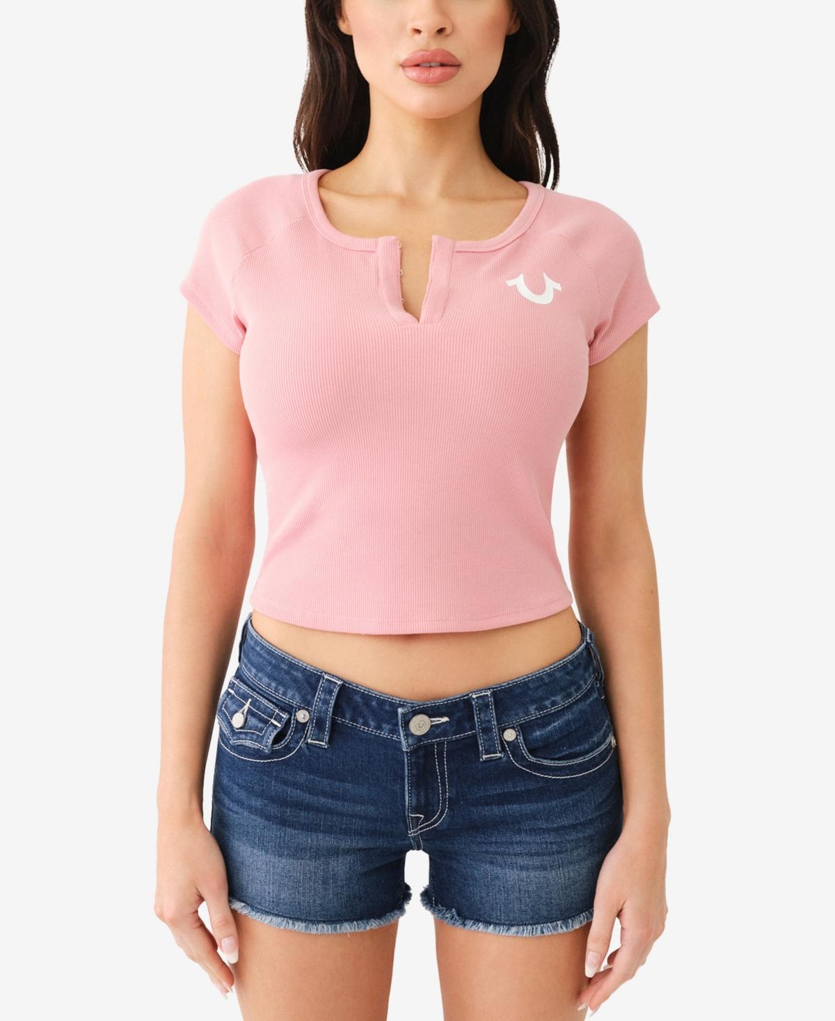 Women's Short Sleeve Hook and Eye Rib Baby Tee Product Image