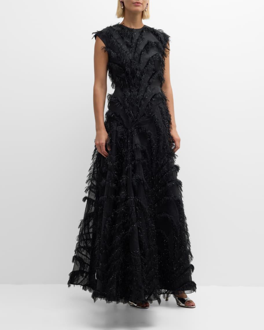 Delilah Sleeveless Fringe-Trim Gown Product Image