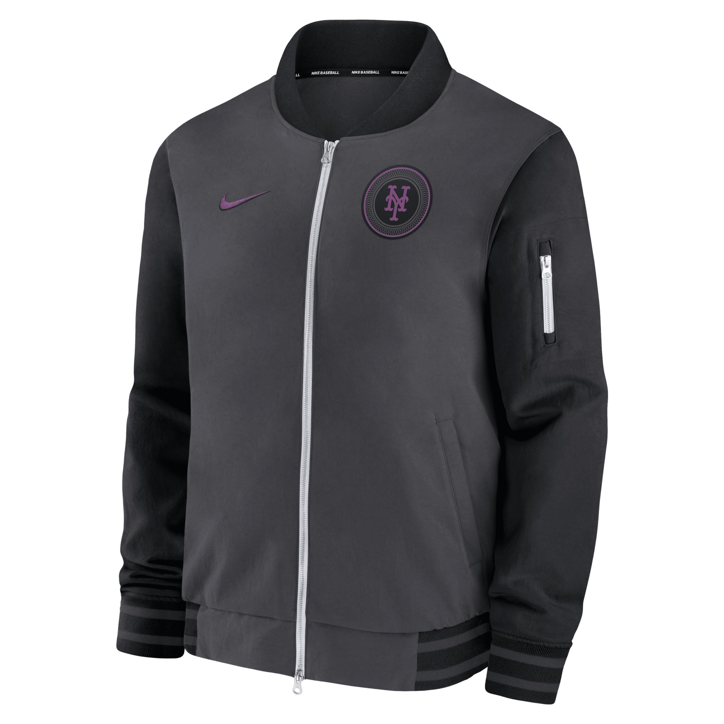 Nike Mens Charcoal New York Mets 2024 City Connect Authentic Collection Game Time Full-Zip Bomber Jacket Product Image