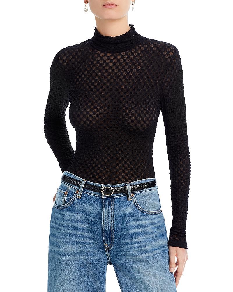 FRAME Mesh Turtleneck in White. Product Image