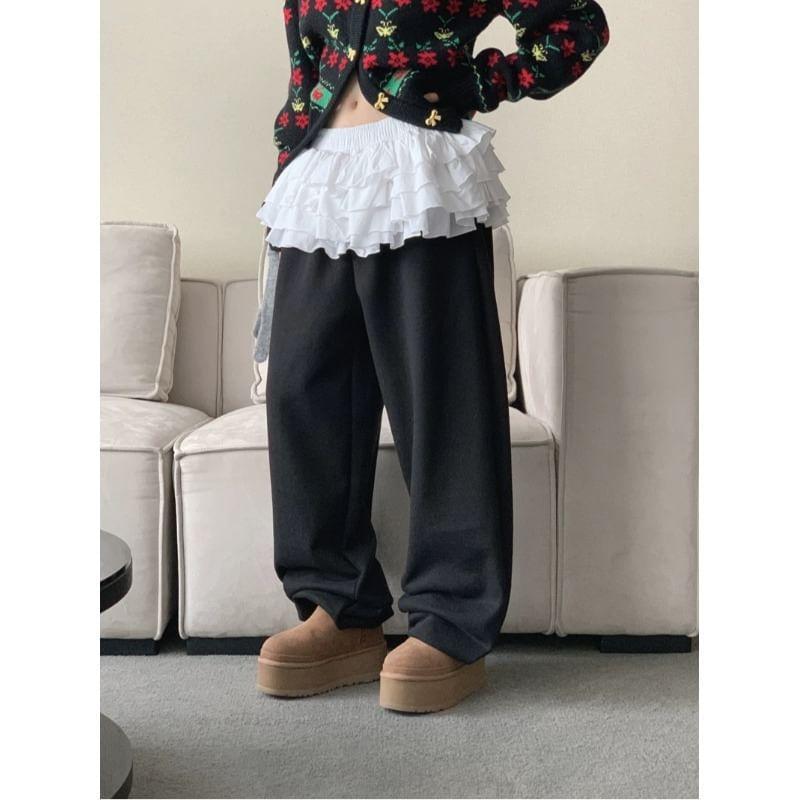 Elastic Waist Ruffle Panel Harem Sweatpants Product Image