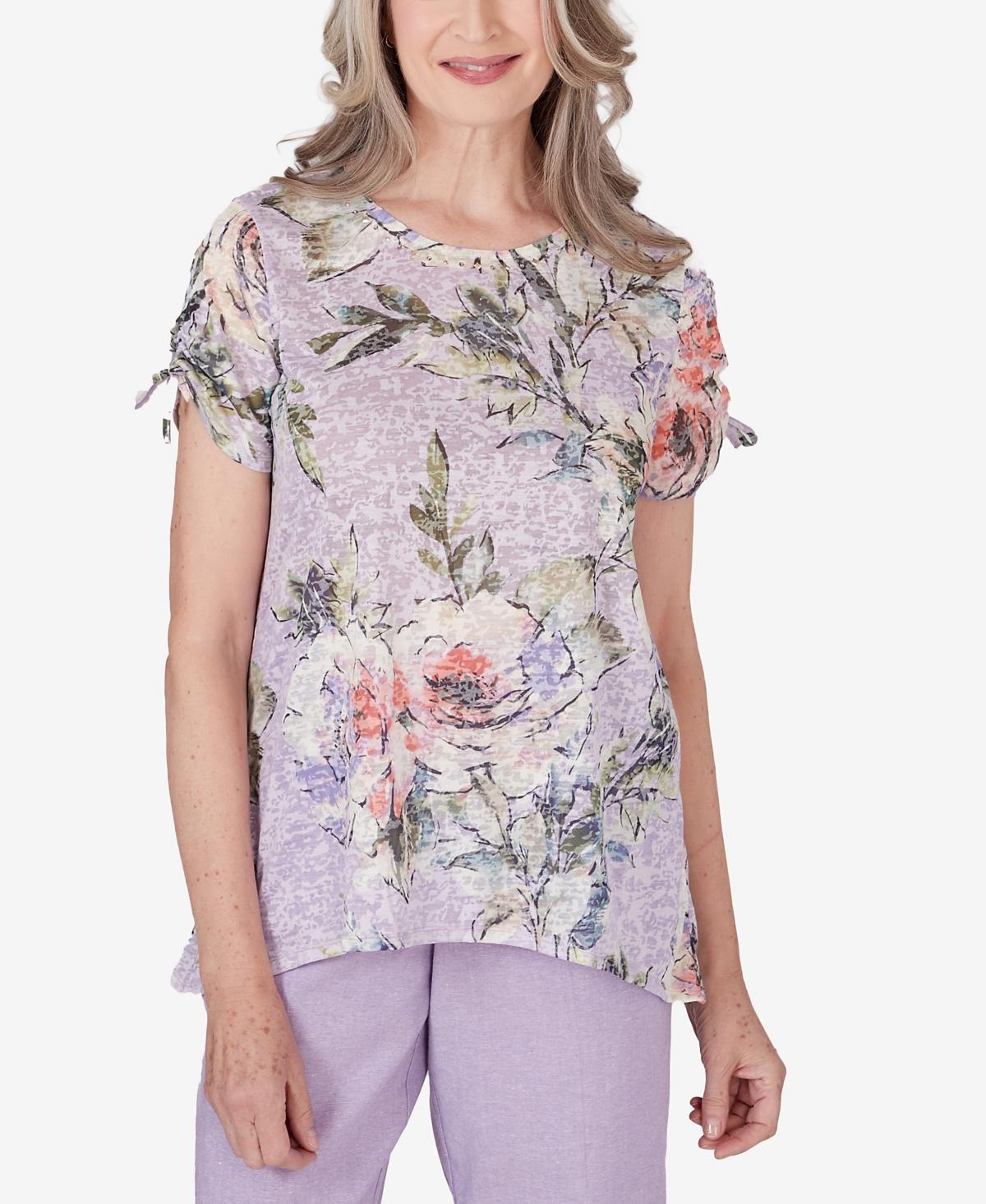 Womens Alfred Dunner Short Sleeve Burnout Floral Top Product Image