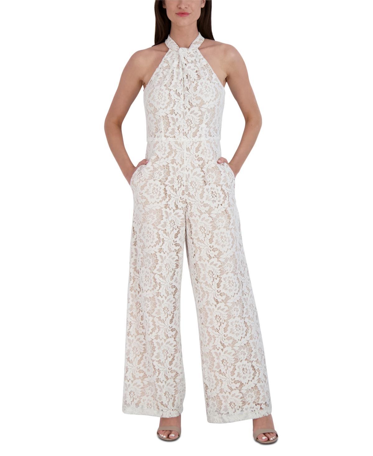 Julia Jordan Sleeveless Twisted Halter Neck Lace Wide Leg Jumpsuit Product Image