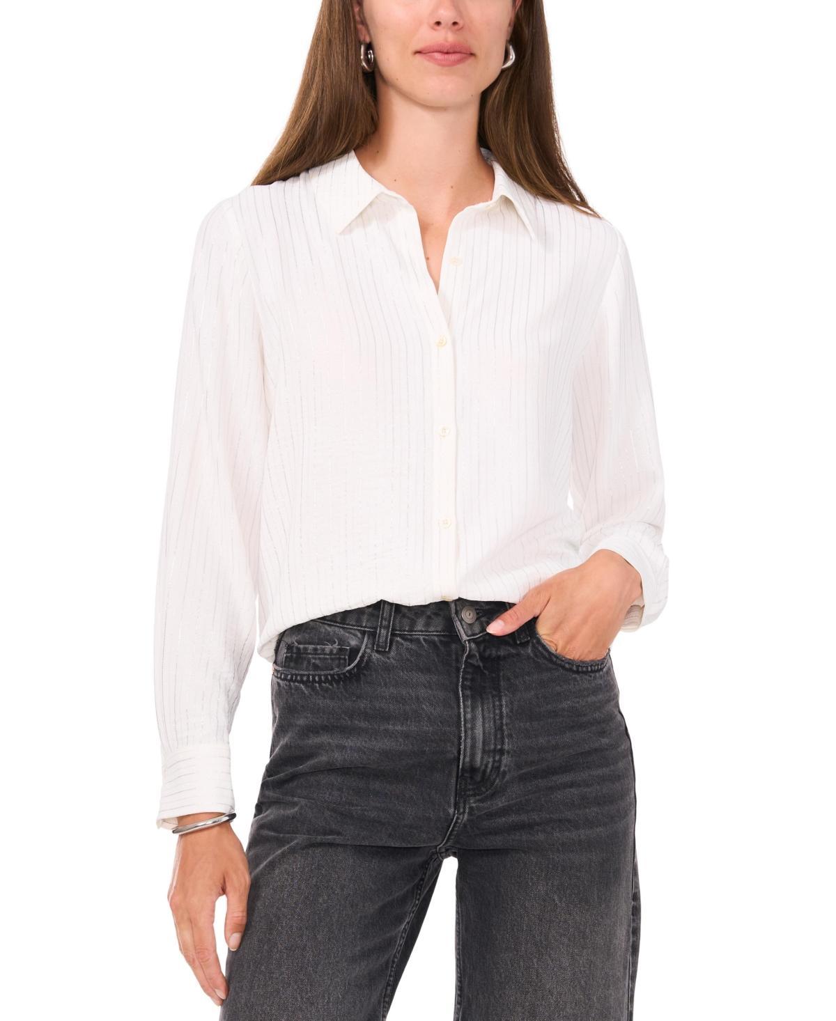 Vince Camuto Womens Shine-Stripe Button-Front Top Product Image