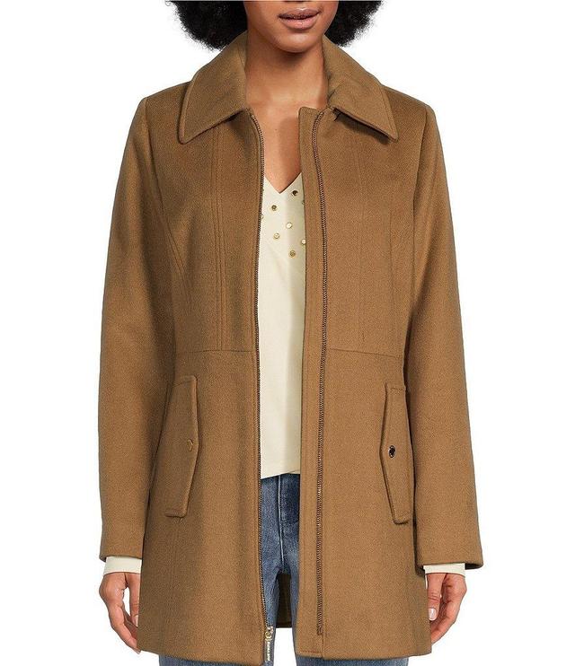 MICHAEL Michael Kors Wool Blend Point Collar Snap Pocket Zip Front Walker Jacket Product Image