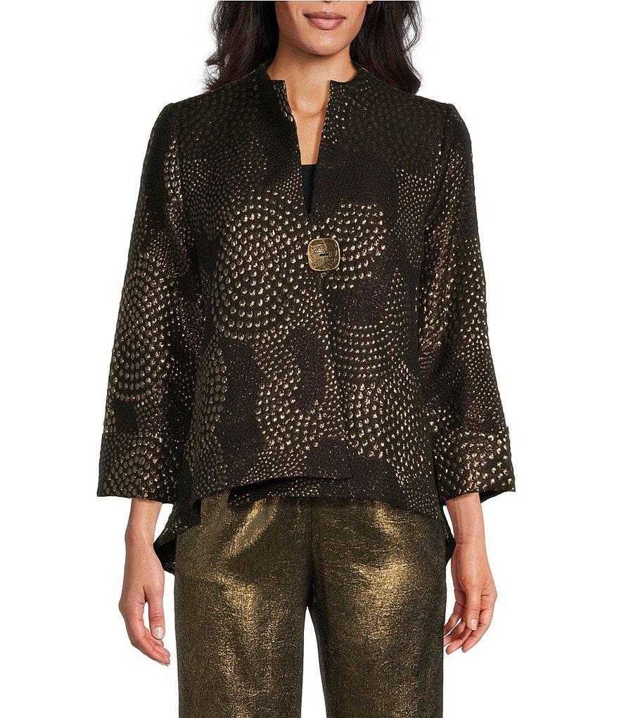 IC Collection Mix Metallic Textured Printed Mock Neck Bracelet Sleeve Asymmetric Hem One Button-Front Jacket Product Image