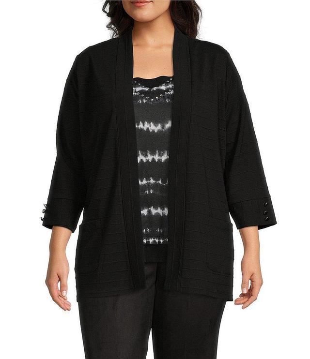 Allison Daley Plus Size 3/4 Sleeve Open Front Patch Pocket Cardigan Product Image