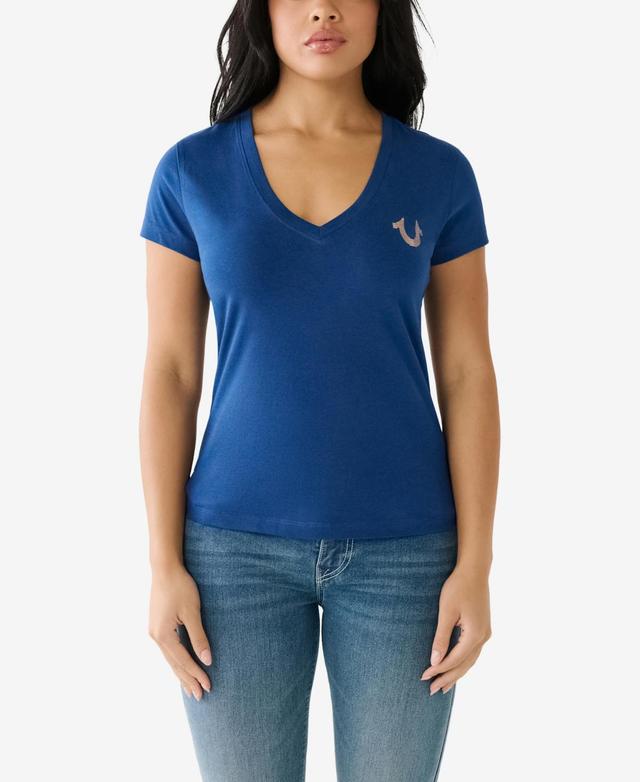 True Religion Womens Short Sleeve Foil Horseshoe V-neck T-shirt Product Image