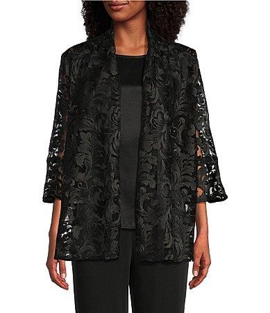 Caroline Rose Bella Soiree Embroidered Mesh Lace 34 Bell Sleeve Cardigan Product Image