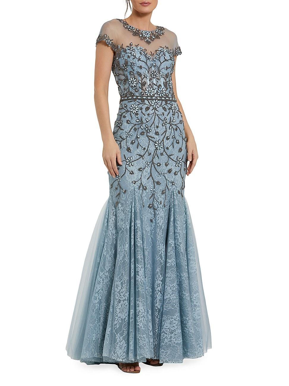 Womens Crystal Lace Illusion Mermaid Gown Product Image