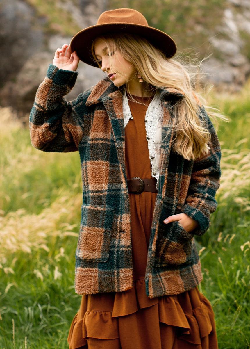 Gertrude Coat in Camel Plaid Product Image