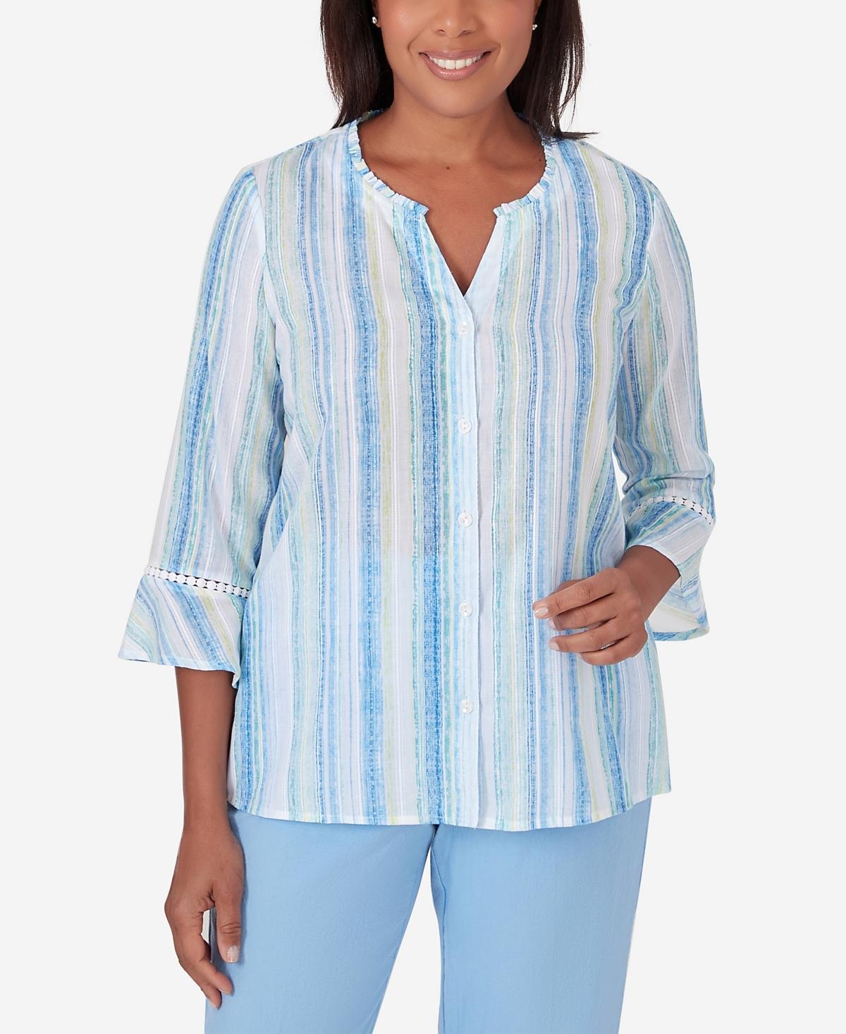 Alfred Dunner Womens Hyannisport Stripe Button Down Blouse Top Product Image