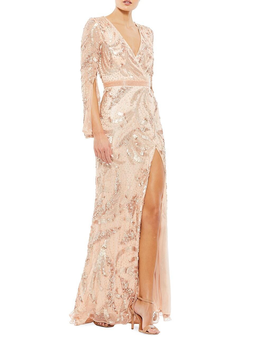 Womens Sequin Wrap Long Sleeve Gown Product Image