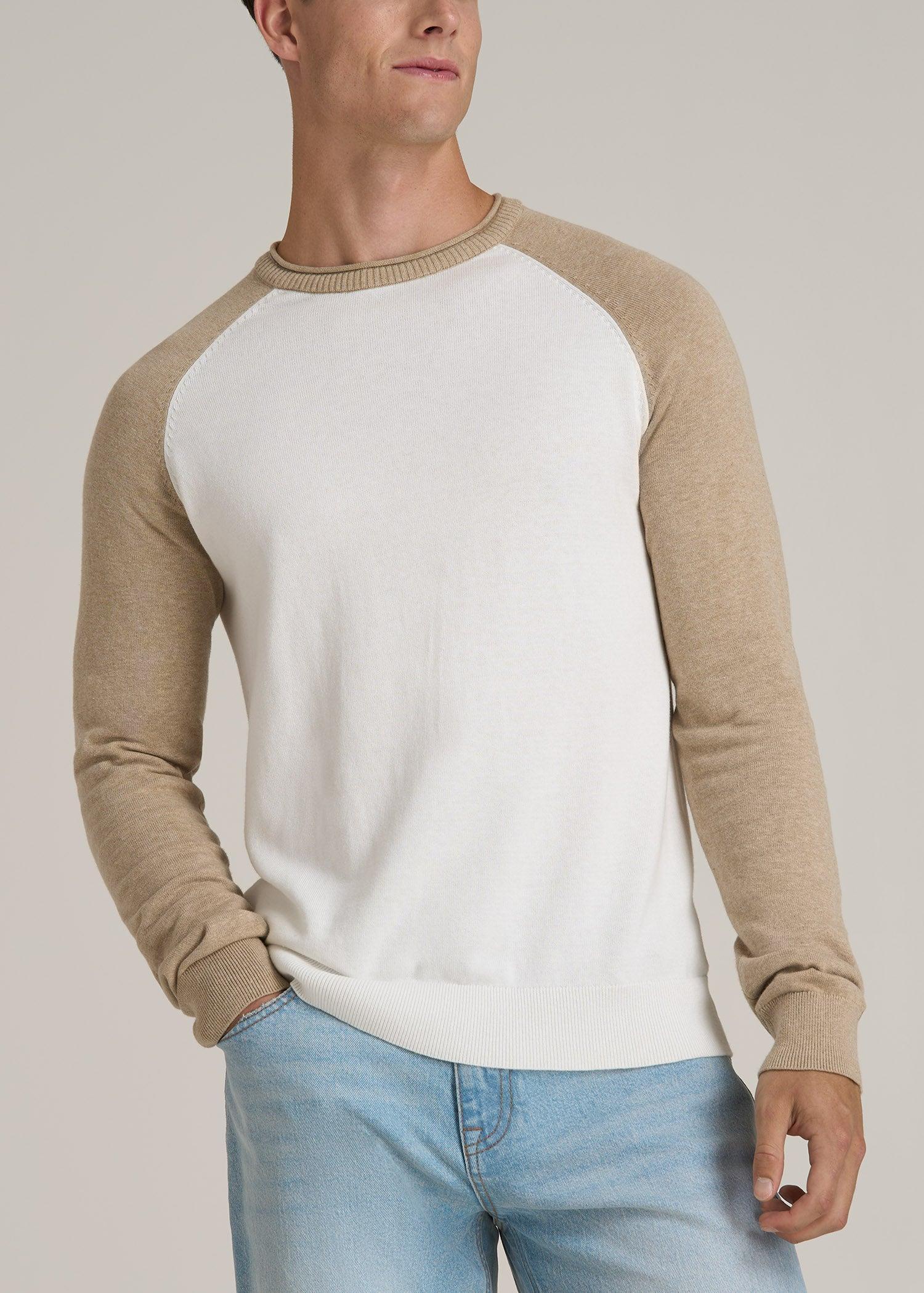 Color Block Raglan Sweater for Tall Men in Cream and Beige Product Image