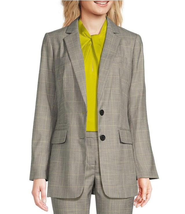 DKNY Windowpane Notch Collar Long Sleeve Flap Pocket Jacket Product Image