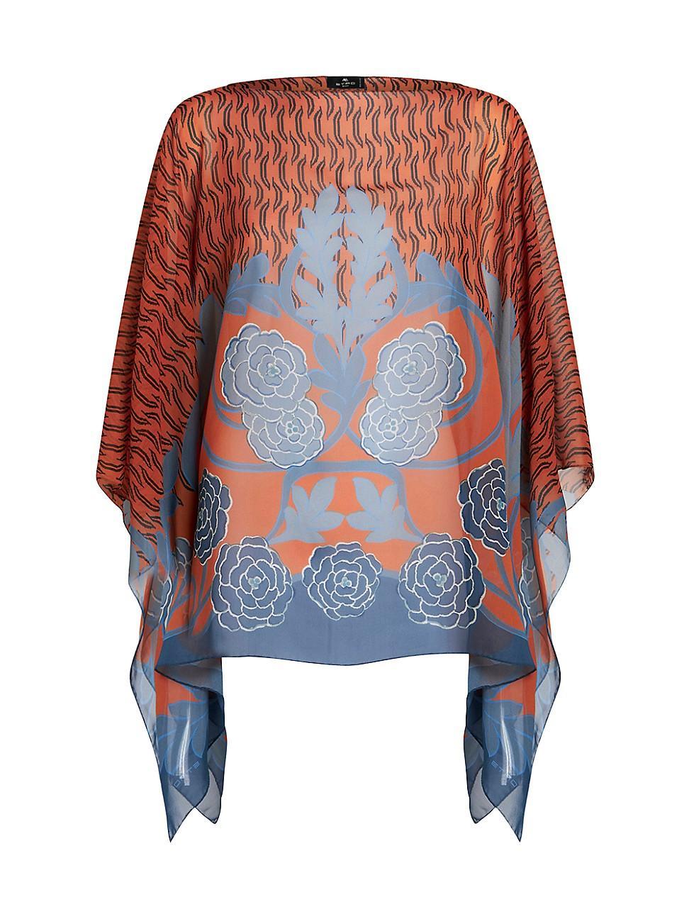 Sheer Floral Wool & Cashmere Poncho Product Image