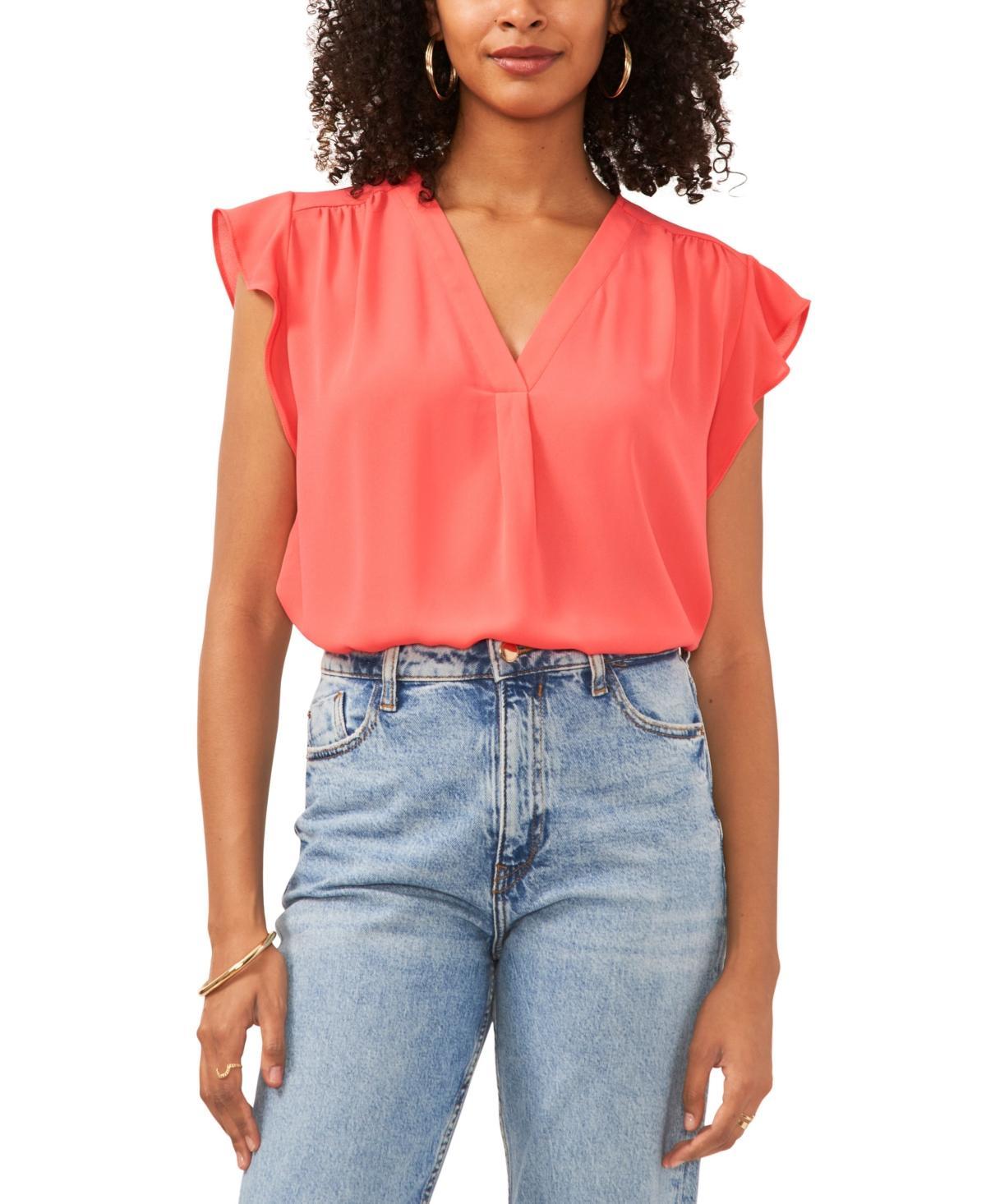 Vince Camuto Womens V-Neck Flutter Short Sleeve Top Product Image