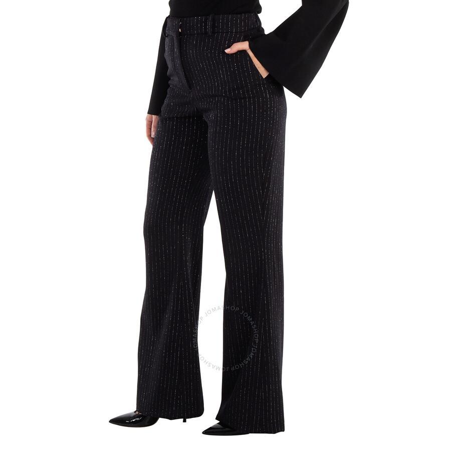 Ladies Noir / Or Striped Wool-blend Flared Trousers In Black Product Image