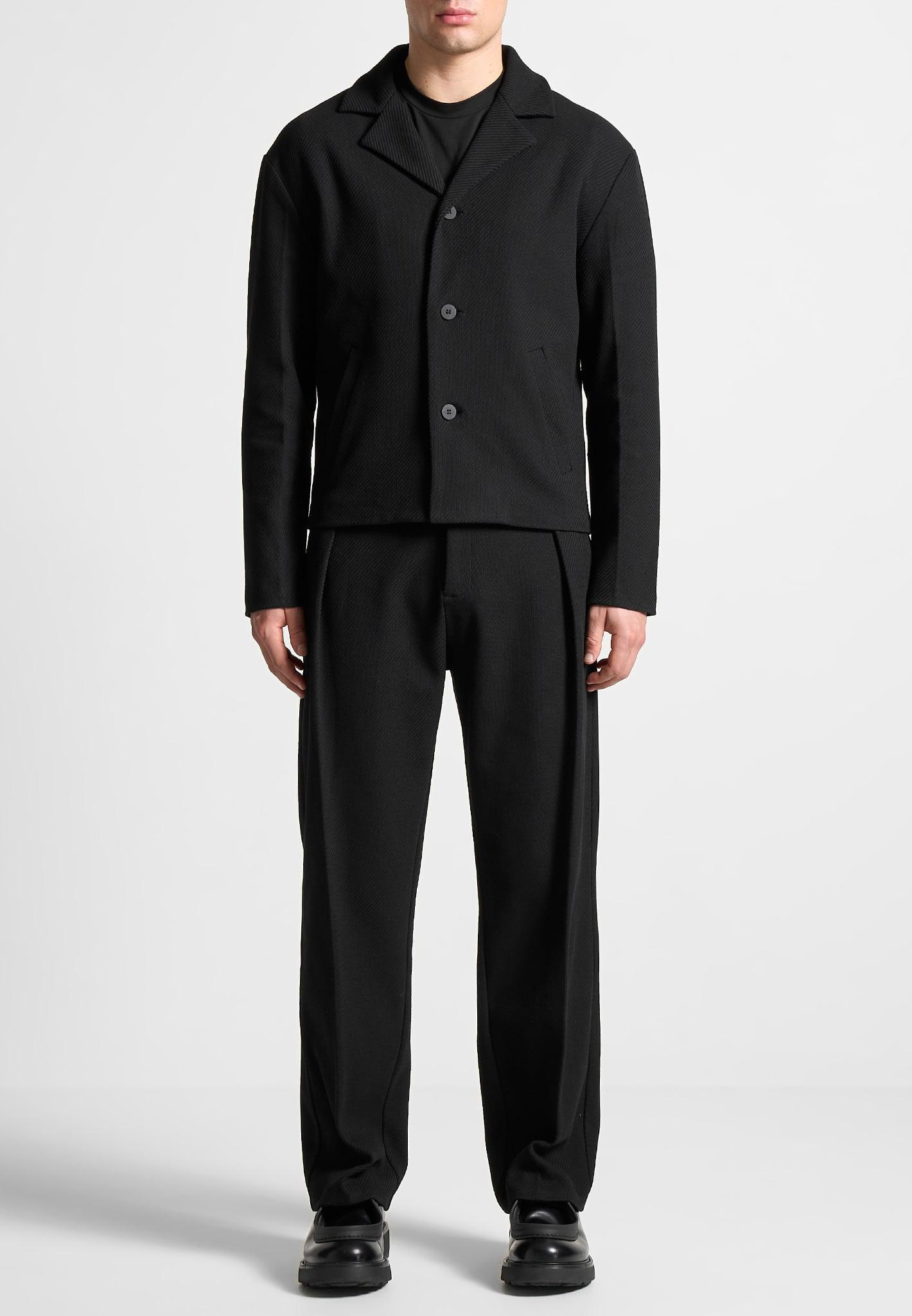 Relaxed Fit Twill Pleated Tailored Trousers - Black Male Product Image