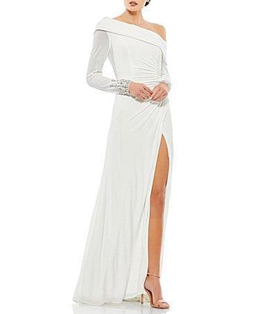 Mac Duggal One-Shoulder Long Sleeve Jersey Gown Product Image