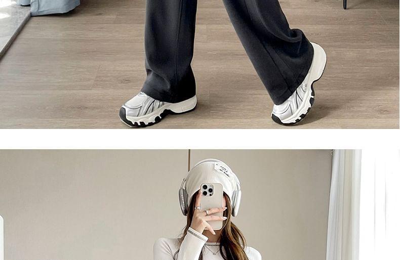 Drawstring Waist Plain Panel Wide Leg Sweatpants Product Image