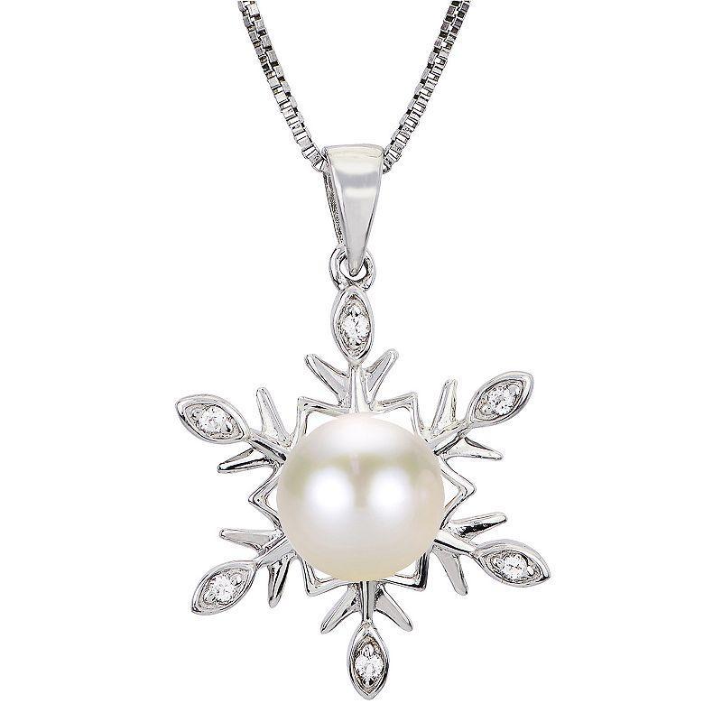 PearLustre by Imperial Sterling Silver Freshwater Cultured Pearl & White Topaz Snowflake Pendant Necklace, Womens Product Image