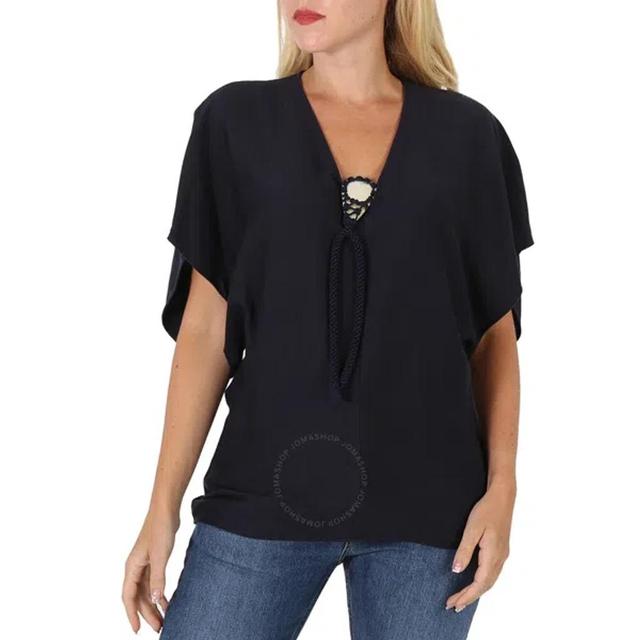 Chloe Ladies Ink Navy Silk Short Sleeve Top In Blue Product Image