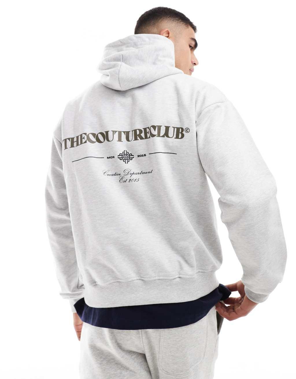 The Couture Club script multi graphic hoodie in heather gray Product Image