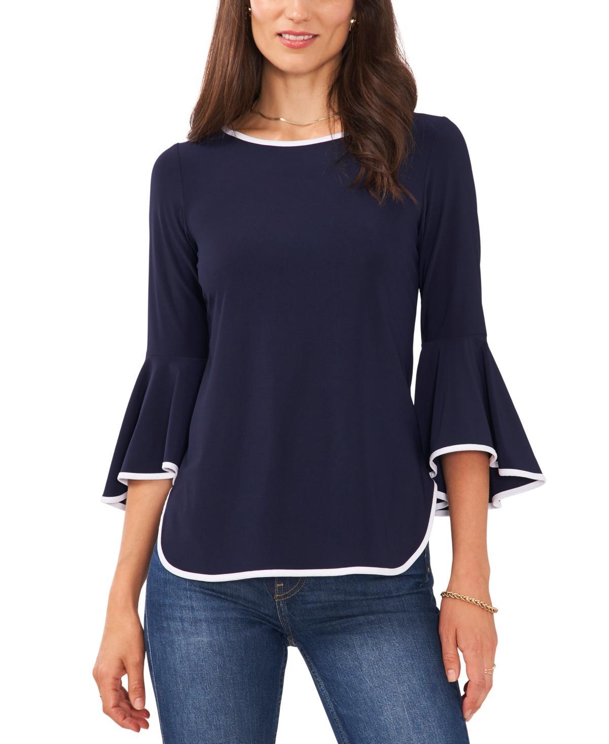 Sam & Jess Petite Contrast-Trim Bell-Sleeve Top Product Image