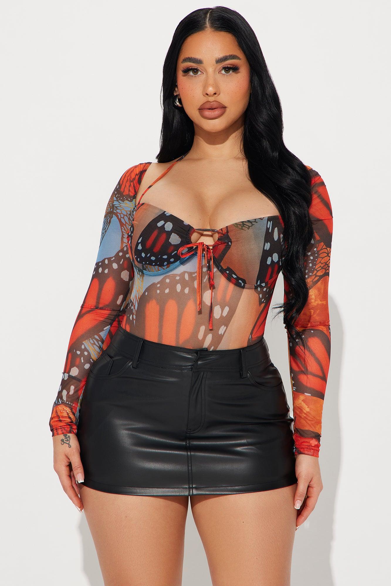 Mariposa Mesh Bodysuit - Orange/combo Product Image