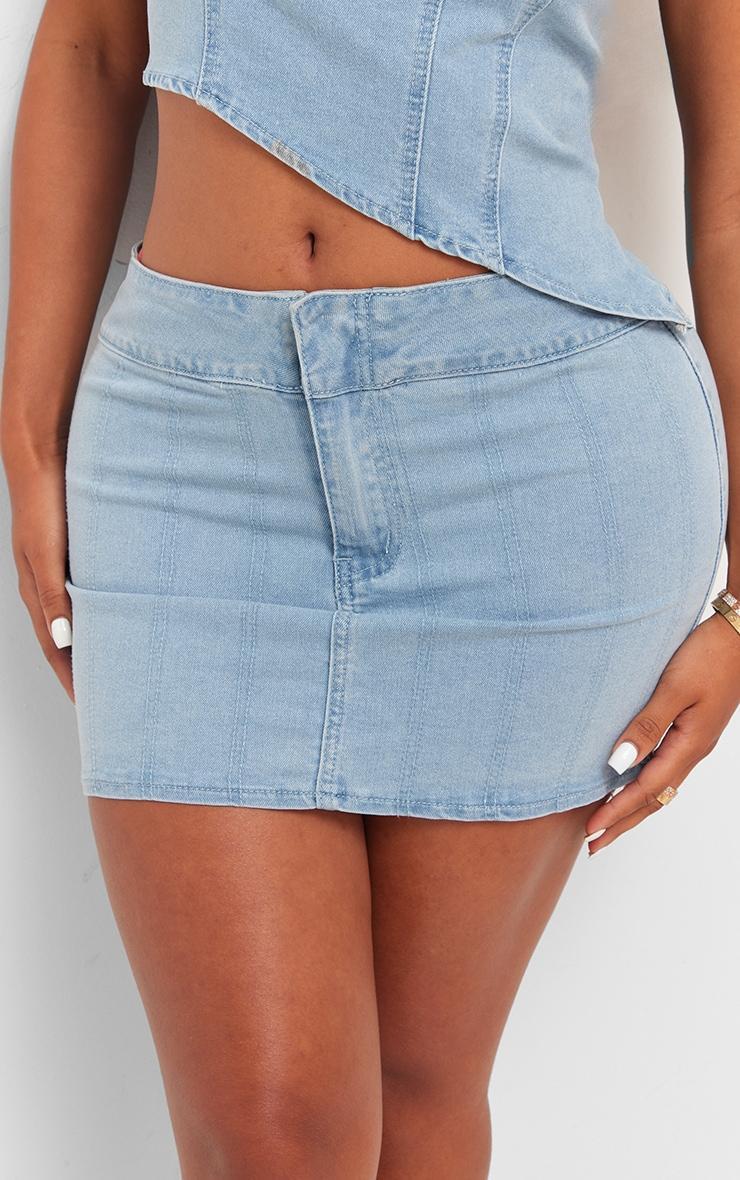 Shape Light Blue Denim Seam Detail Mini Skirt Product Image