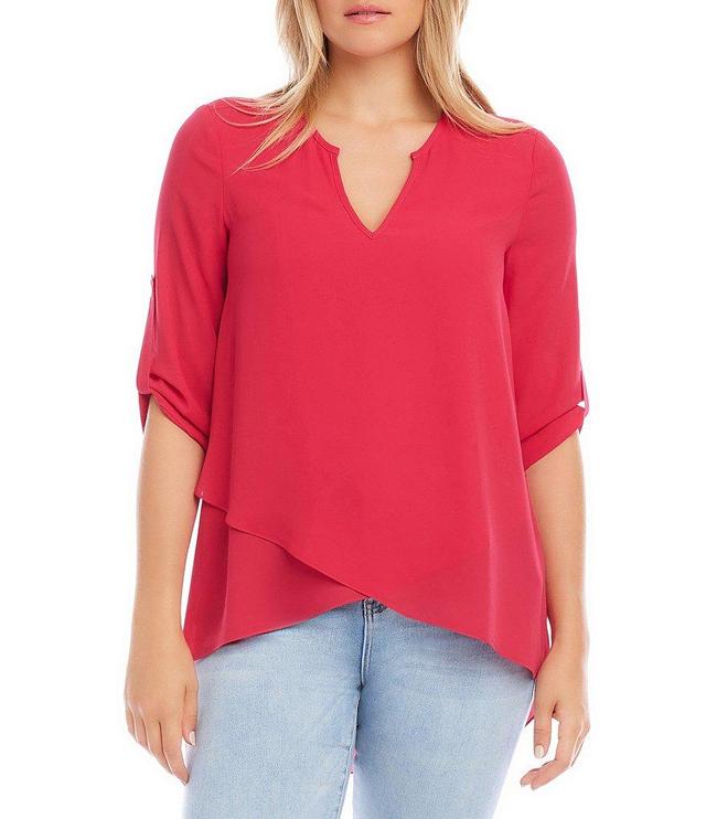 Karen Kane Split Neck 3/4 Sleeve Asymmetrical Hem Wrap Top Product Image