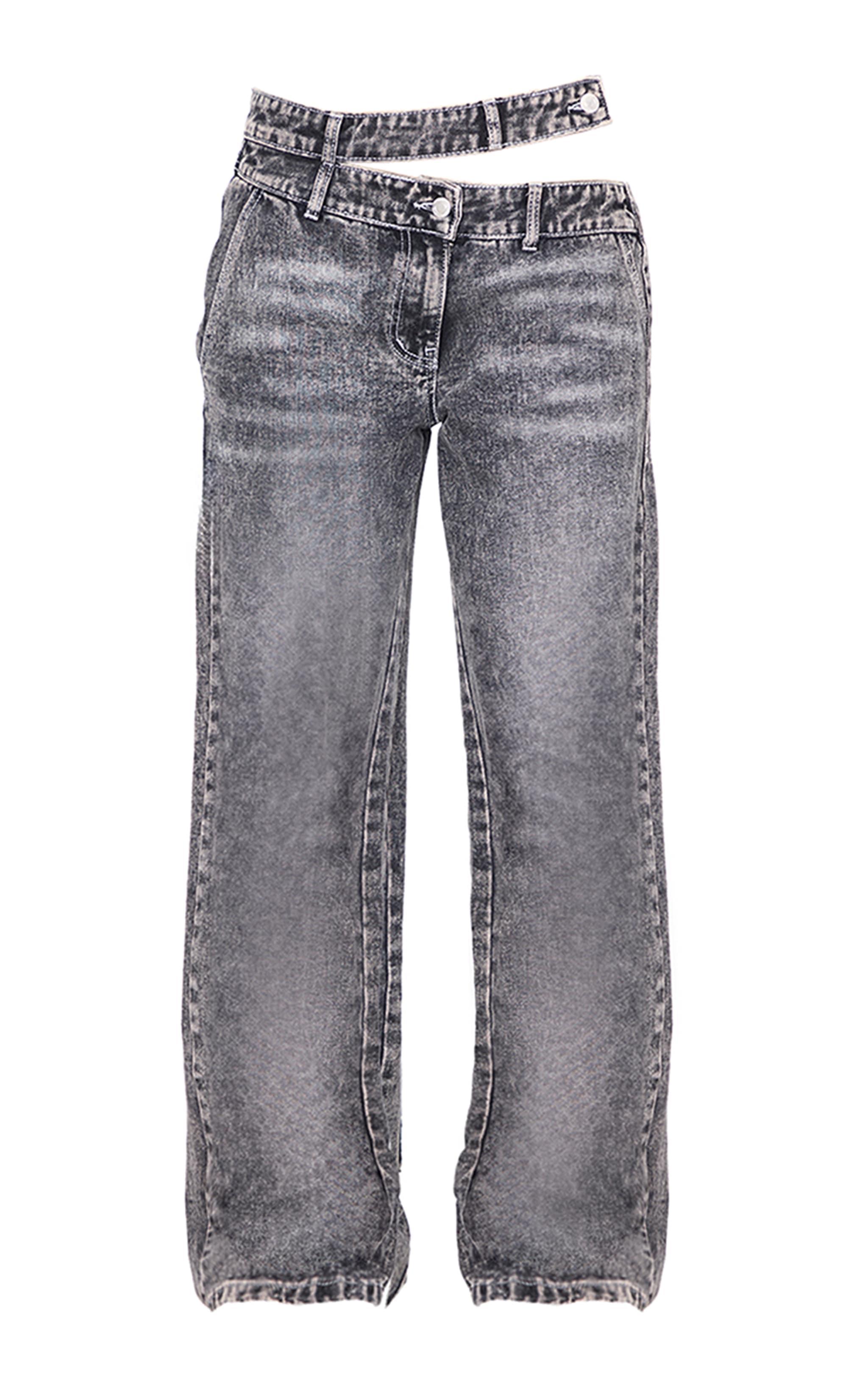  Washed Grey Cut Out Asymmetric Waistband Wide Leg Jeans Product Image