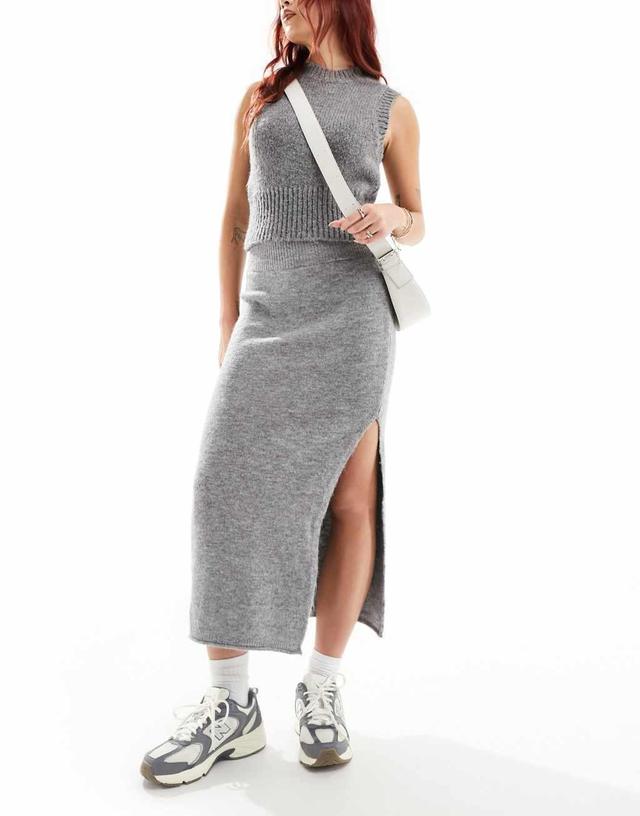 ASOS DESIGN knit midi skirt in gray Product Image