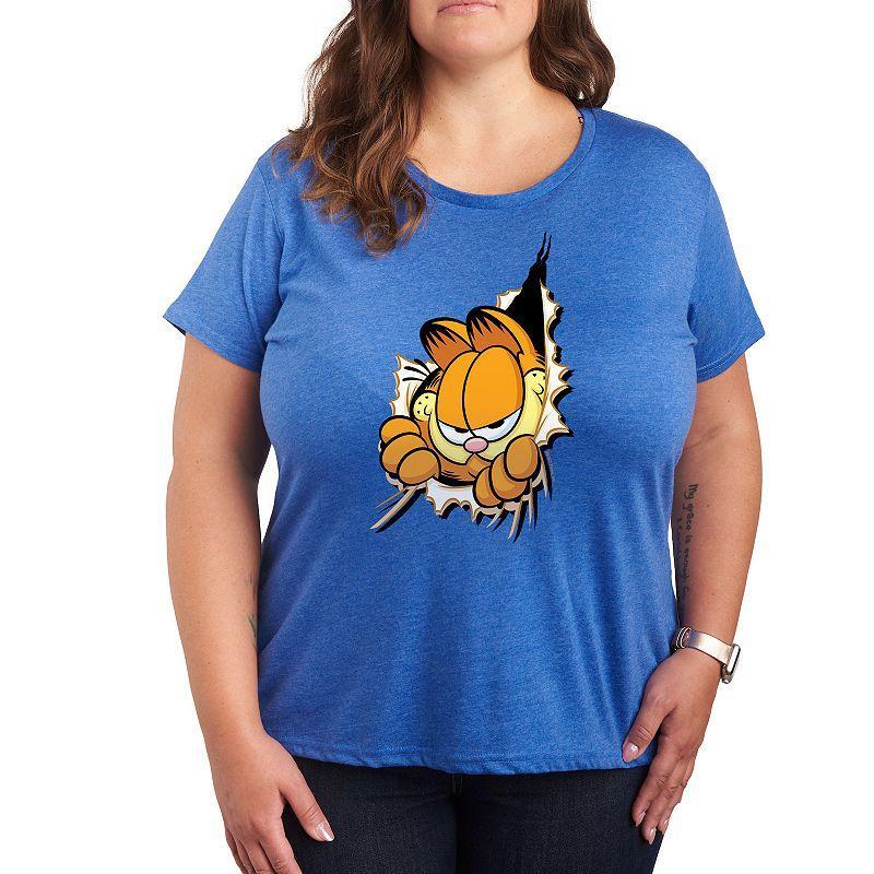 Plus Garfield Peeking Out Graphic Tee, Womens Grey Gray Product Image