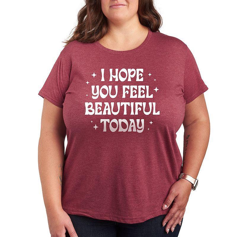 Plus I Hope You Feel Beautiful Today Graphic Tee, Womens Grey Dark Red Product Image