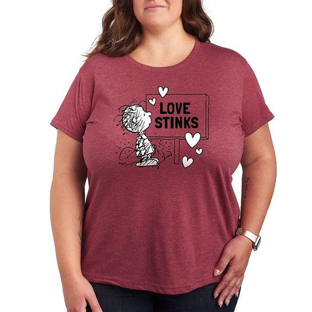 Plus Peanuts Pigpen Love Stinks Graphic Tee, Womens Grey Dark Red Product Image