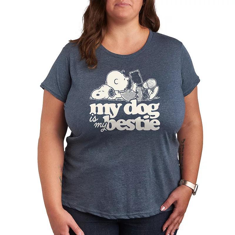 Plus Peanuts Snoopy & Charlie Brown My Dog Is My Bestie Graphic Tee, Womens Blue Product Image