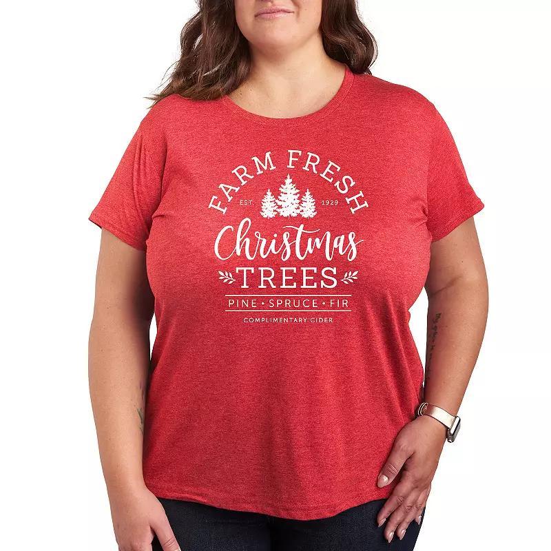 Plus Size Farm Fresh Christmas Trees Graphic Tee, Womens Grey Green Product Image