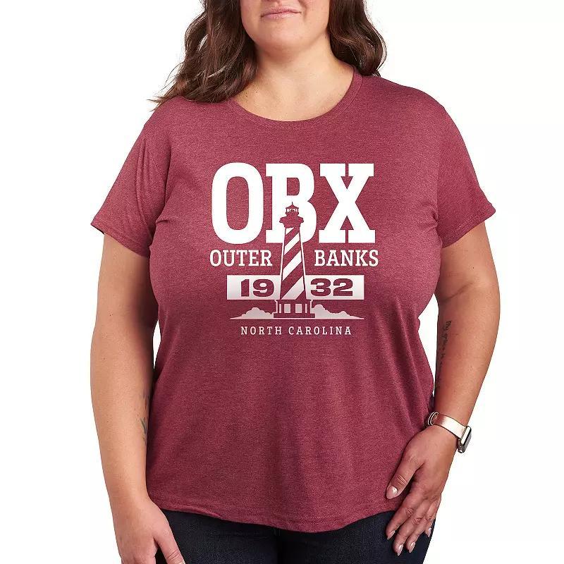 Plus OBX Outer Banks Lighthouse Graphic Tee, Womens Grey Red Product Image