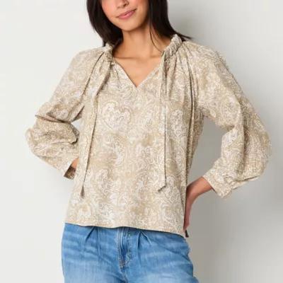 a.n.a Womens Split Tie Neck Long Sleeve Blouse Product Image